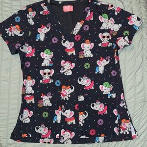 Donuts & Elephant Print Scrub Top